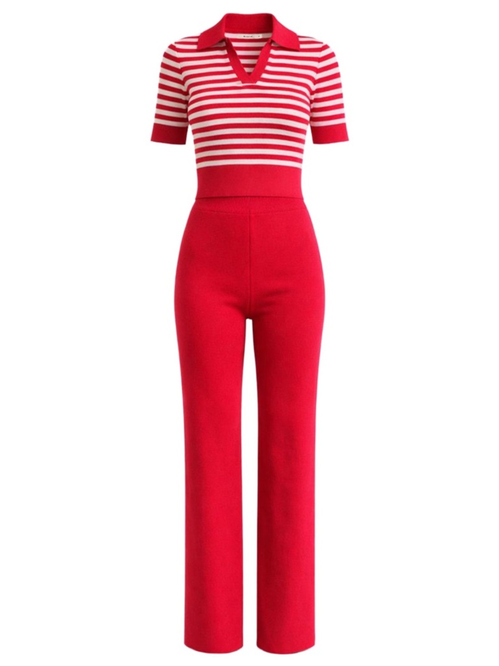 265. Calm Day Stripe Knit Top and Pants Set in red - Picture 2 of 7